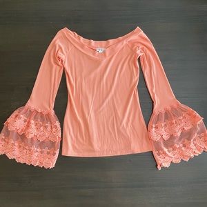 Venus Coral Off the Shoulder Bell Sleeve Top